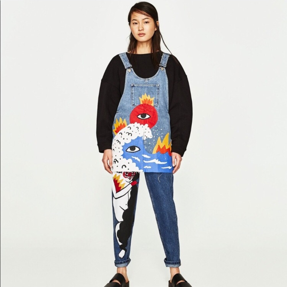 ZARA Painted Overall Denim Dress 🌈💕